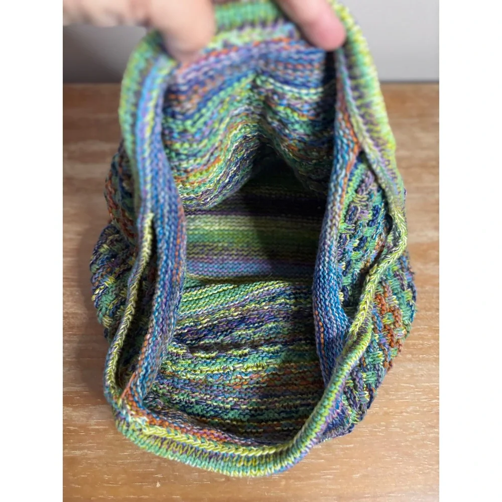 Handmade Knit Hobo Shoulder Bag Multi Color Variegated Boho Tote Bag